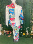 Back view of cartoon print pants suit